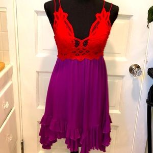 PERFECT PARTY DRESS-RED&PURPLE-XS-FREE PEOPLE